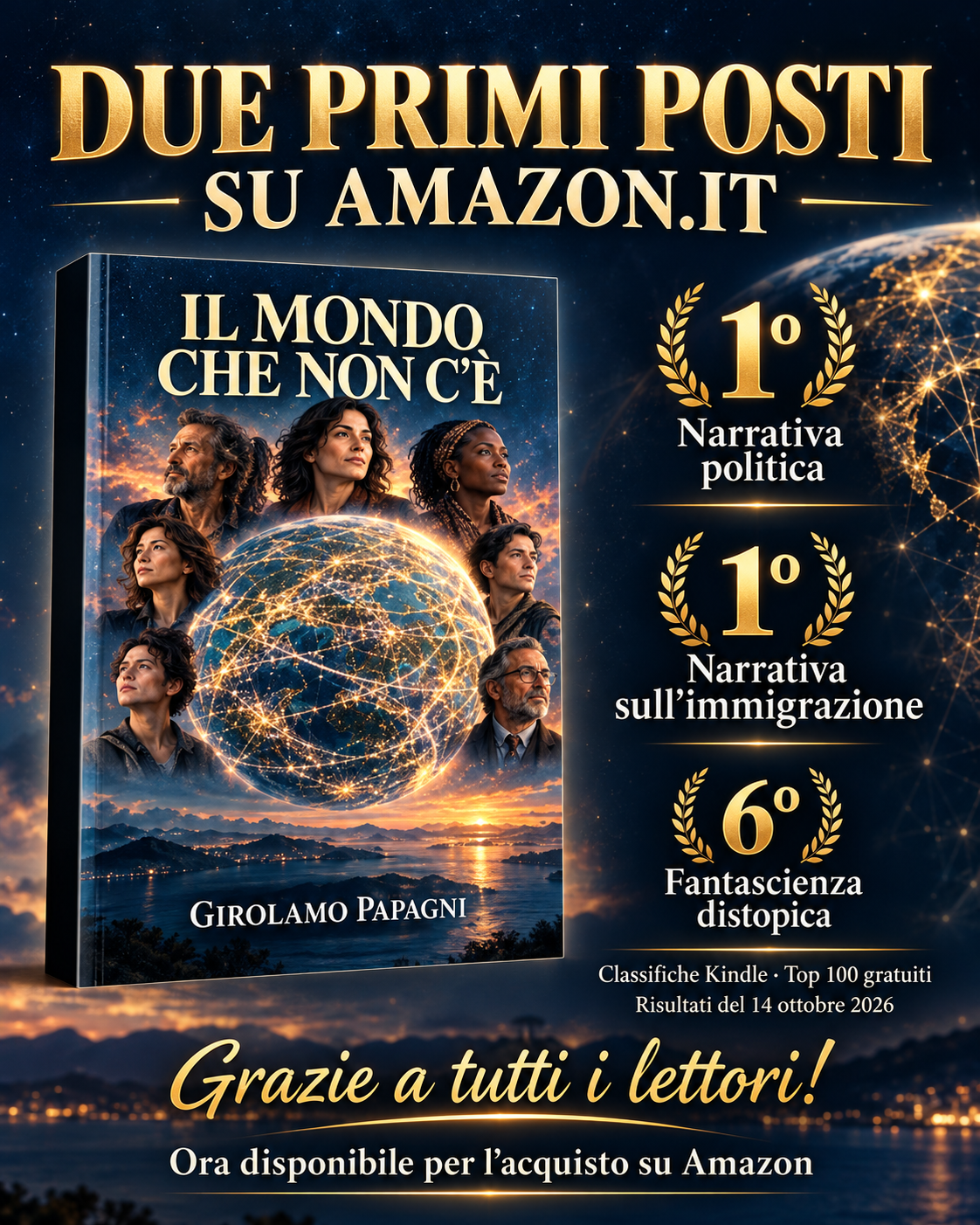 Banner del 14 ottobre 2026: due primi posti e un sesto posto nelle classifiche Kindle Top 100 gratuiti