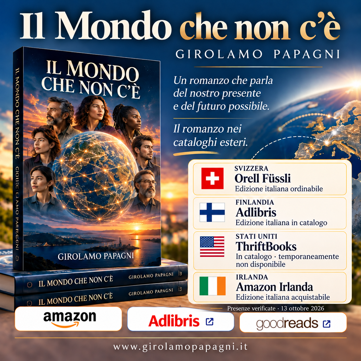 Locandina del romanzo Il Mondo che non c’è: presente nei cataloghi Orell Füssli, Adlibris e ThriftBooks e su Amazon Irlanda