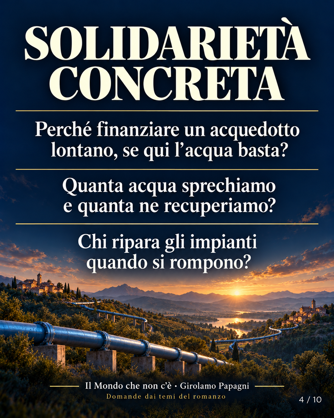SOLIDARIETÀ CONCRETA. Perché finanziare un acquedotto lontano, se qui l’acqua basta?. Quanta acqua sprechiamo e quanta ne recuperiamo?. Chi ripara gli impianti quando si rompono?